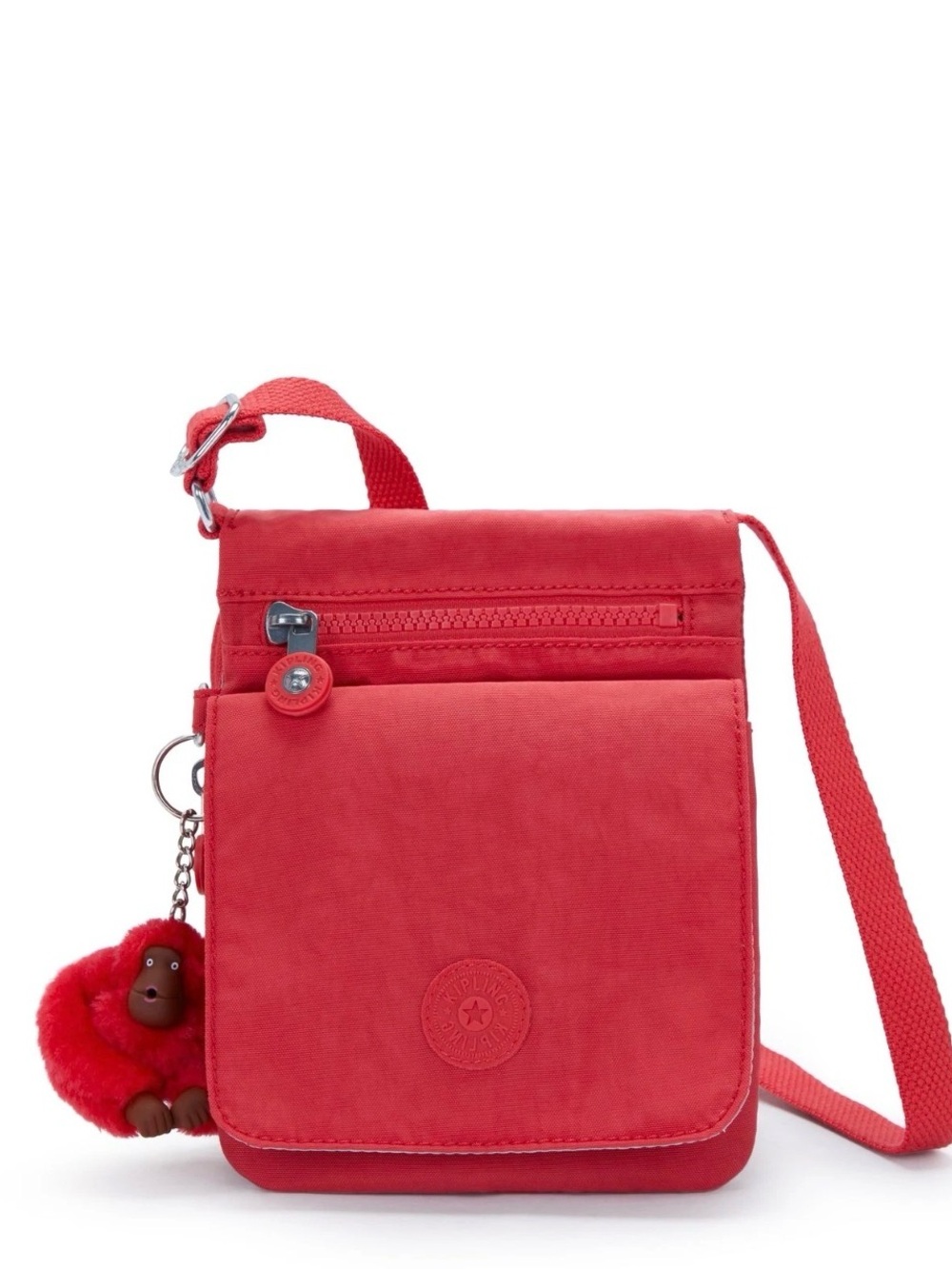 Red Purse Kipling Bright Red Compact Crossbody with Monkey Charm